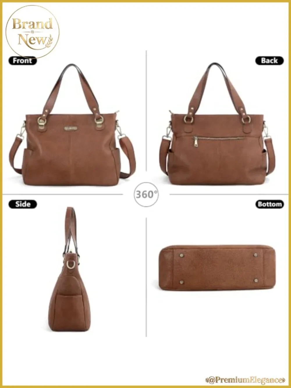 Genuine Full-Grain Leather Hobo Purse Women Slouchy Tote Crossbody Bag Work